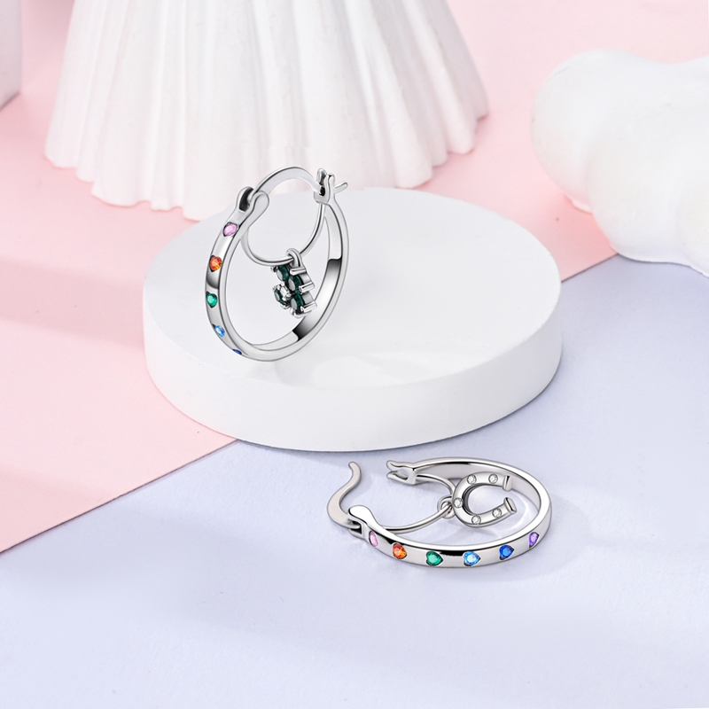 MULA Four-Leaf Clover Horseshoe Earrings, S925 Silver